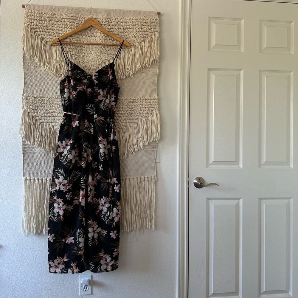 Great Jones Black Floral V-Neck Midi Dress